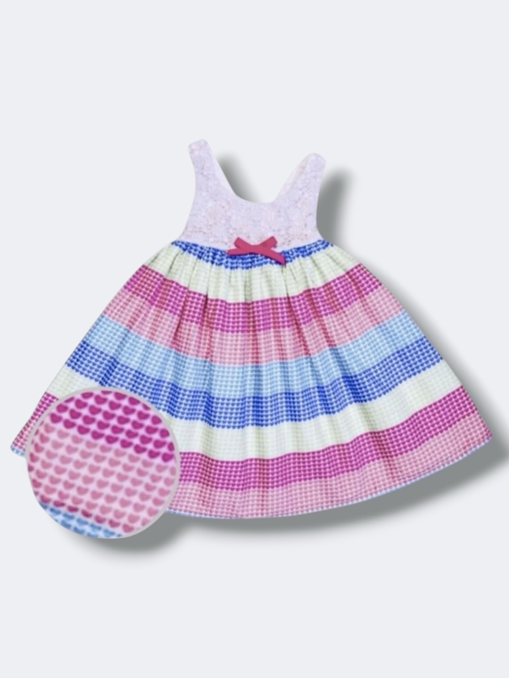 Baby Girls Sundress 12-18M Rainbow Heart Stripe Crochet Bow Pink Lace